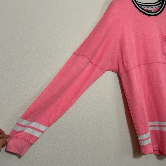 Victoria's Secret PINK Neon Hot Pink Varsity Crewneck Spirit Jersey Pullover - Picture 3 of 8
